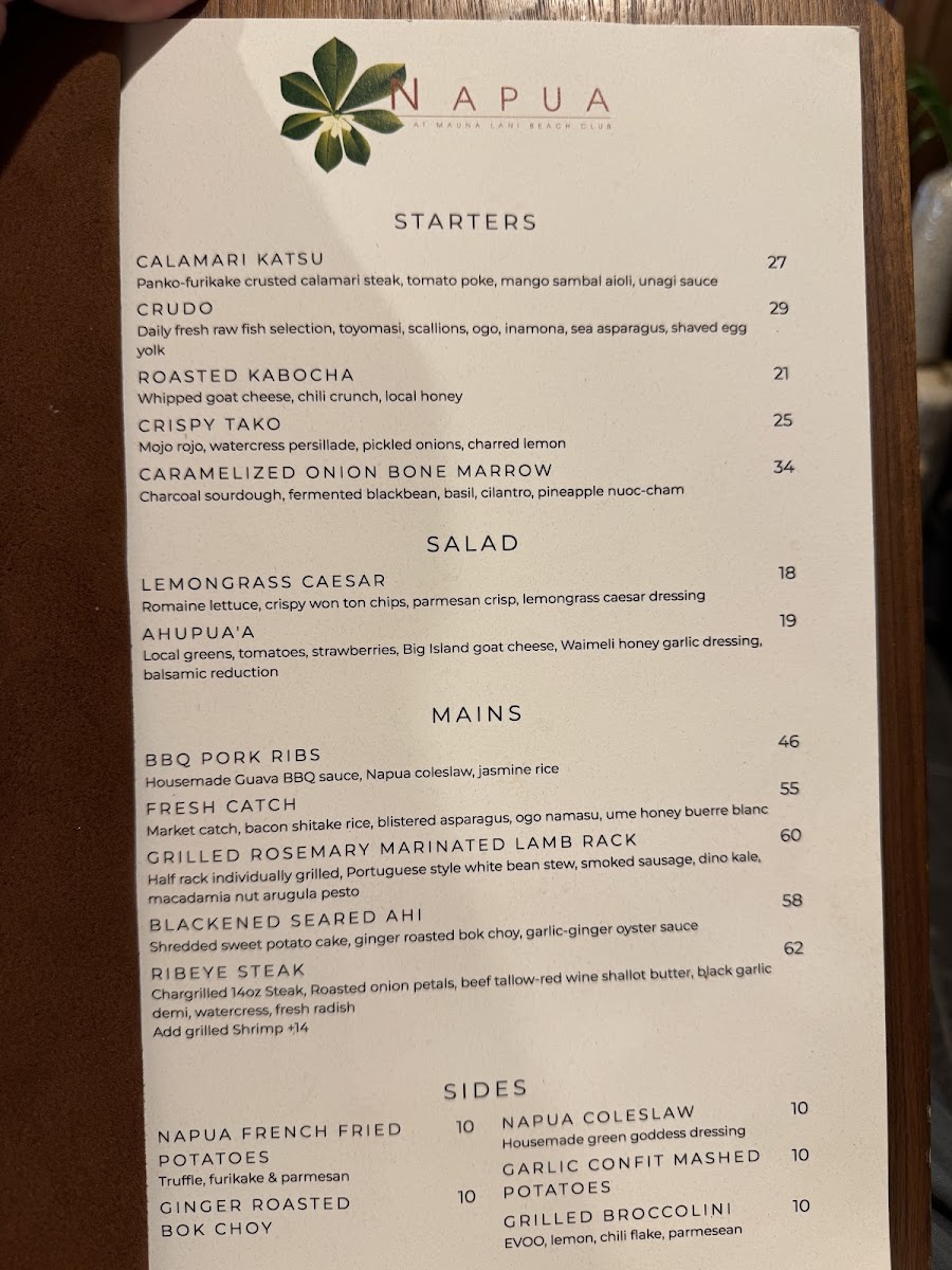 Napua at Mauna Lani Beach club Menu - Image 3