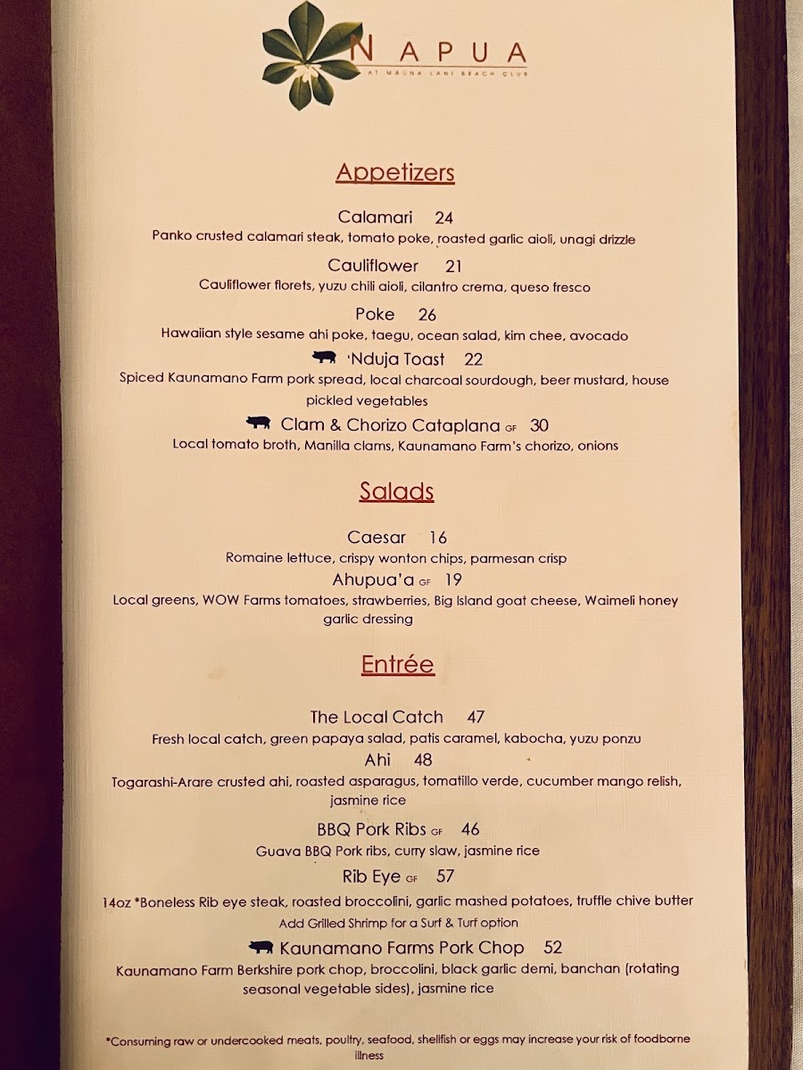 Napua at Mauna Lani Beach club Menu - Image 4